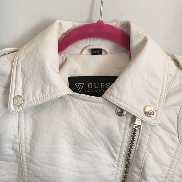 BRAND NEW Chic Cream GUESS "Leather" Jacket - Picture 3 of 7